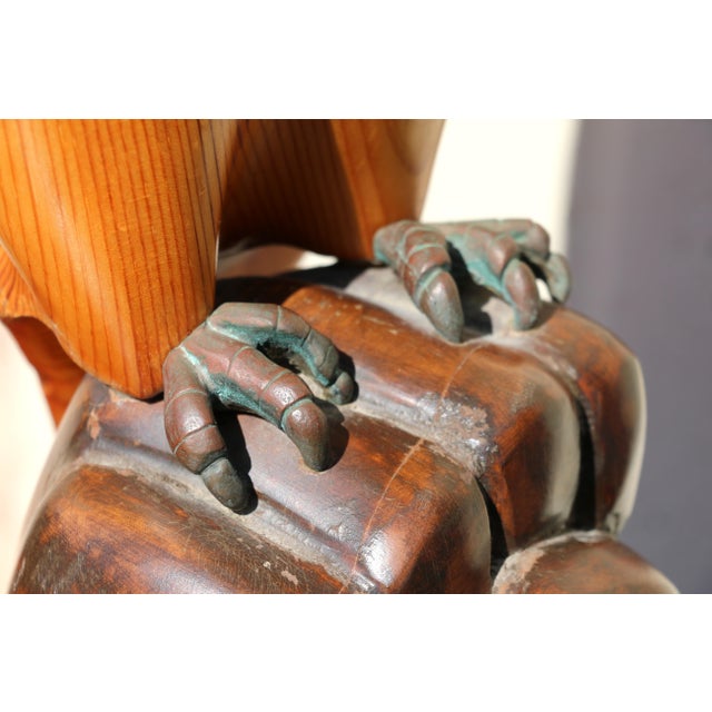 Vintage Sarreid Ltd. Hooded Falcon on Fist Sculpture | Hand-Carved Wood & Brass | Made in Spain, Circa 1970s For Sale - Image 9 of 16