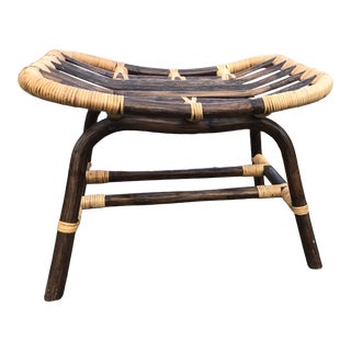 Vintage Two Toned Bentwood Rattan Low/Foot Stool For Sale