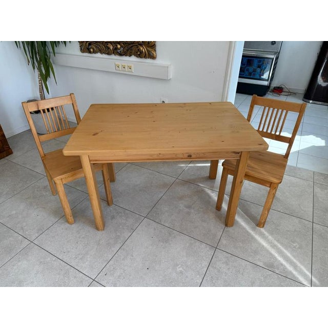 Farmhouse Table and Chairs Set in Spruce Wood, Set of 3 For Sale - Image 6 of 13