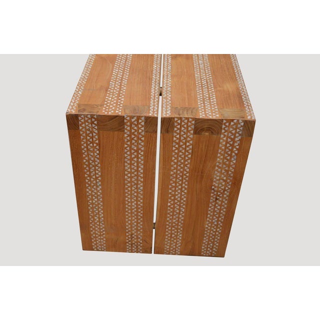 Andrianna Shamaris Shell Inlay and Teak Wood Bench For Sale - Image 4 of 5