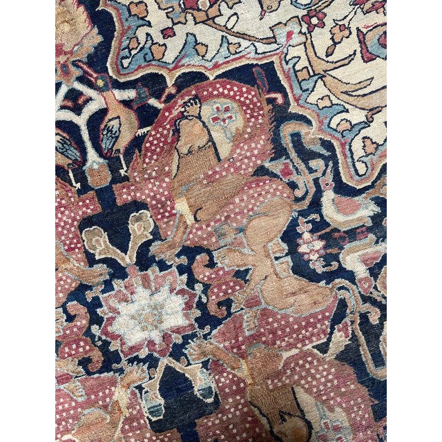 Blue 1880's Antique Persian Kerman Lavar "LION VS BULL" Rug 9.2 x 12.5 For Sale - Image 8 of 18