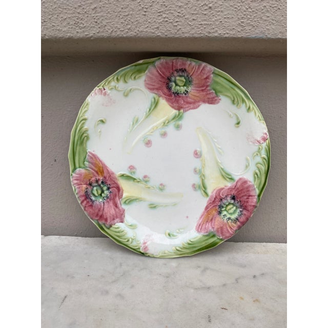 1910s French Majolica Poppies Plate Luneville, Circa 1910 For Sale - Image 5 of 5