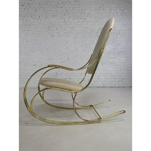 Metal Italian Rocking Chair in Brass and Beige Skaï, 1950s For Sale - Image 7 of 13