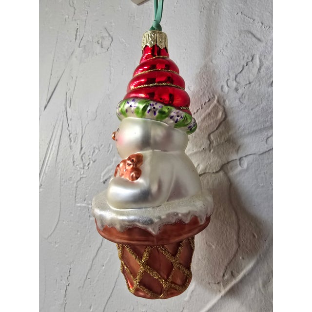 Contemporary Vintage Demdaco Hand-Blown Glass Snowman Ice Cream Cone For Sale - Image 3 of 8