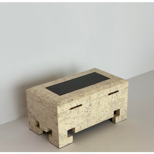 Cream 1980s Art Deco Revival Tessellated Stone & Greek Key Feet Box For Sale - Image 8 of 9