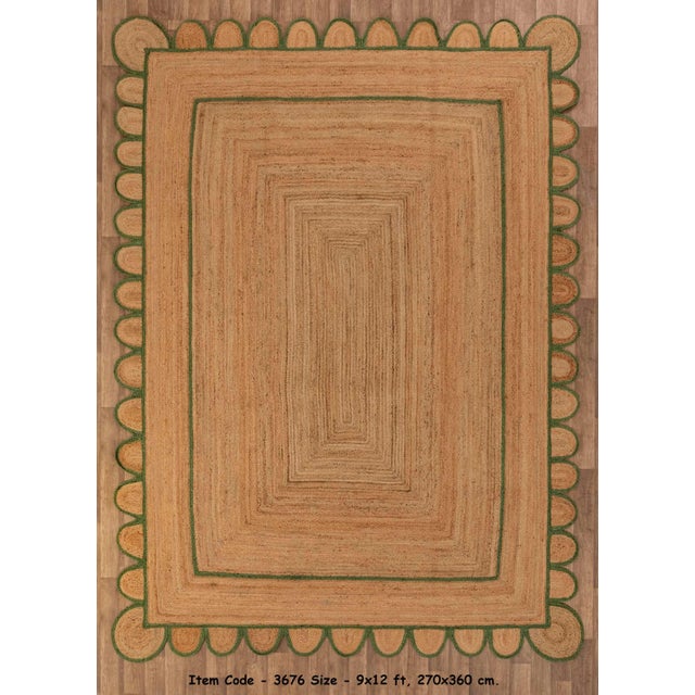 5'x8' Olive Green Scallop Jute Hand Made Rug For Sale - Image 11 of 12