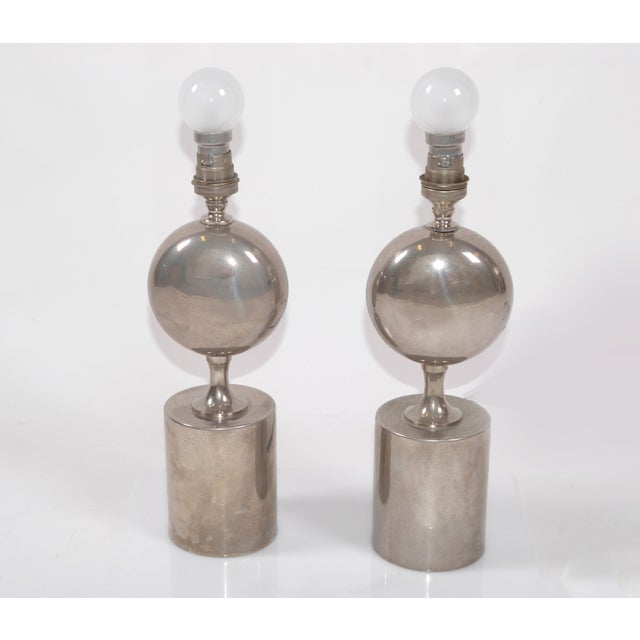 Metal Philippe Barbier Mid-Century Modern Chrome Table Lamps Maison Barbier, Pair For Sale - Image 7 of 8