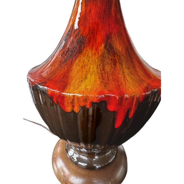 Mid-Century Modern Mid-Century Glazed Lamp with Walnut Base For Sale - Image 3 of 5