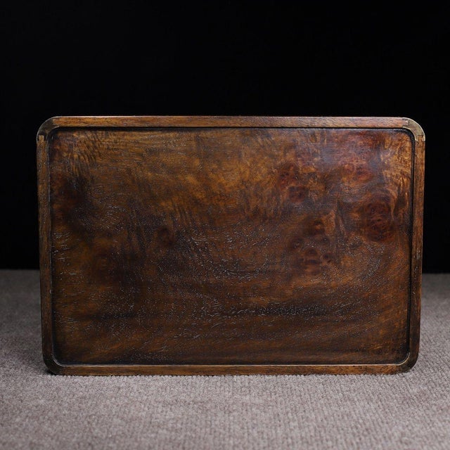 Huali Rosewood Burl Wood Tray With Brass Corners For Sale - Image 4 of 10