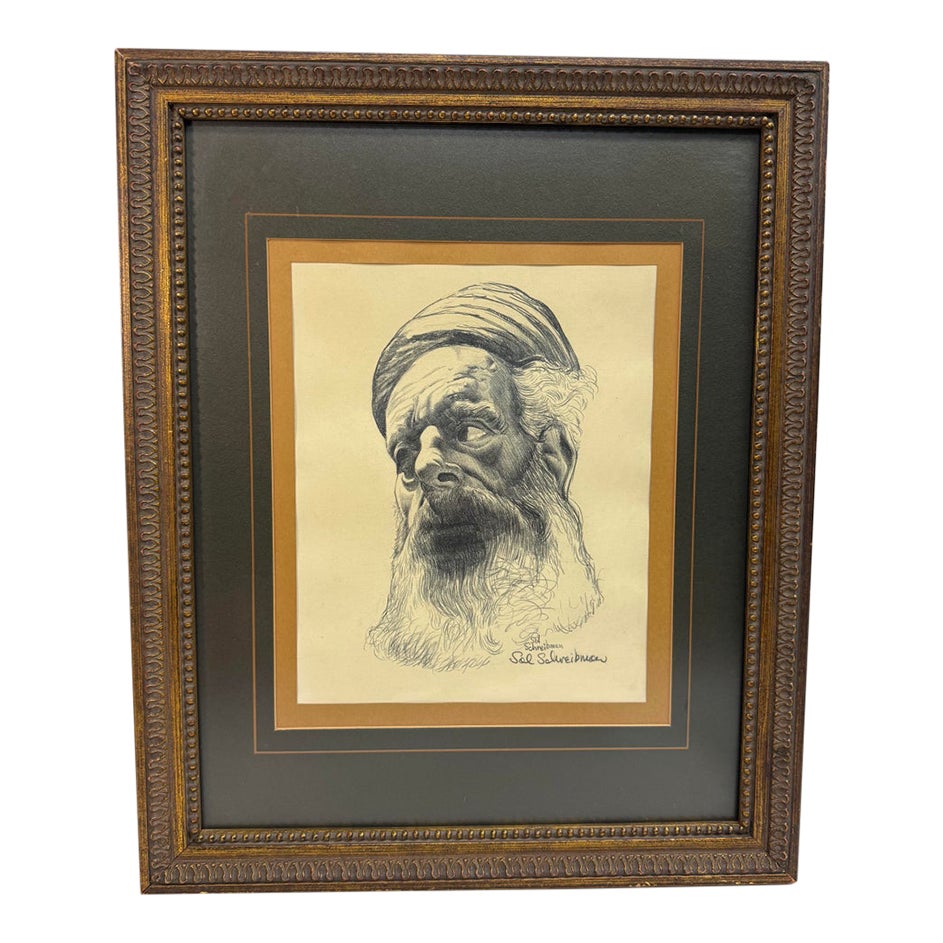 Vintage Original Sol Schreibman Jewish Rabbi Man Pencil Drawing Sketch ...