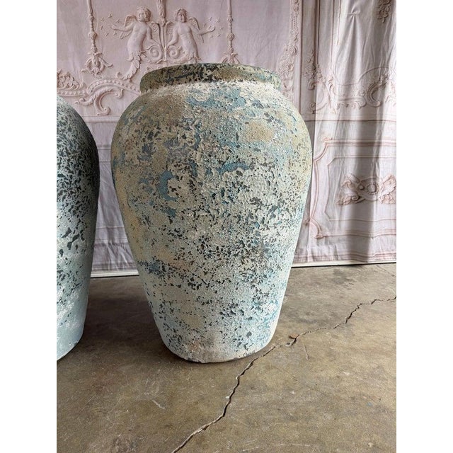 Terra Cotta Blue Urns, Garden Elements, Elegant Design For Sale - Image 16 of 17