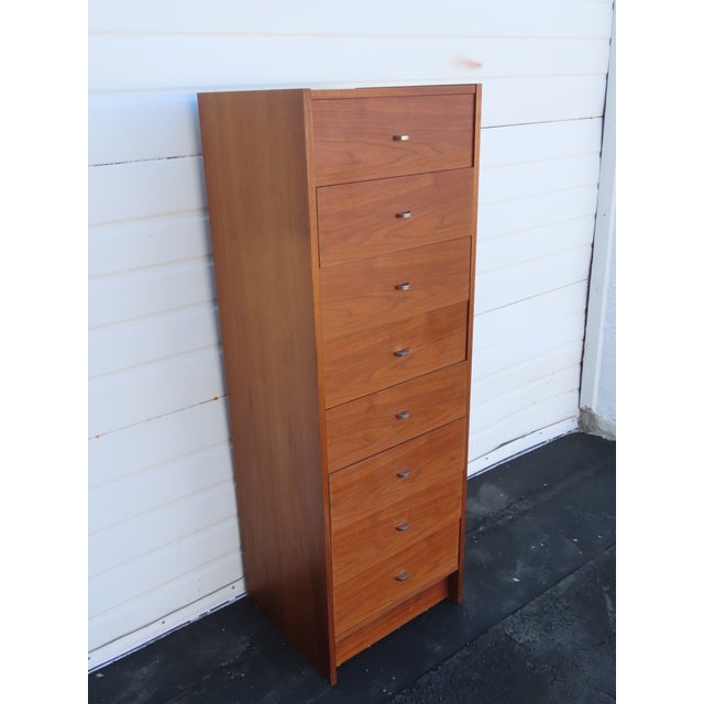 Brown Mid Century Danish Modern Tall Narrow Lingerie Jewelry Chest 6628 For Sale - Image 8 of 15