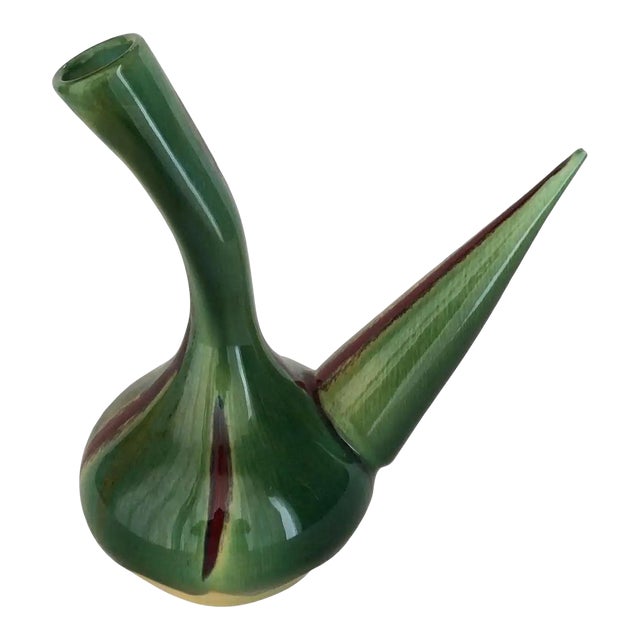 French Mid Century Ceramic Vessel, Green Yellow Red and Black For Sale