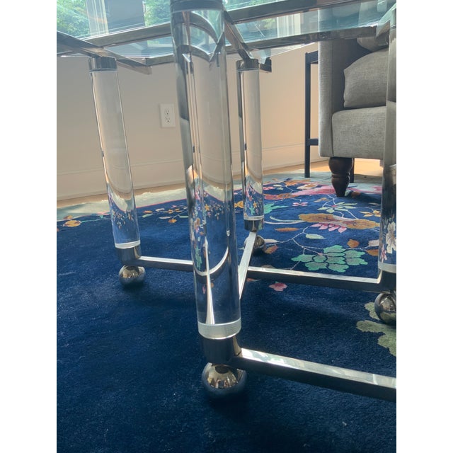 Plastic Charles Hollis Jones Nickel/Chrome and Lucite Treillage Cocktail Table For Sale - Image 7 of 14