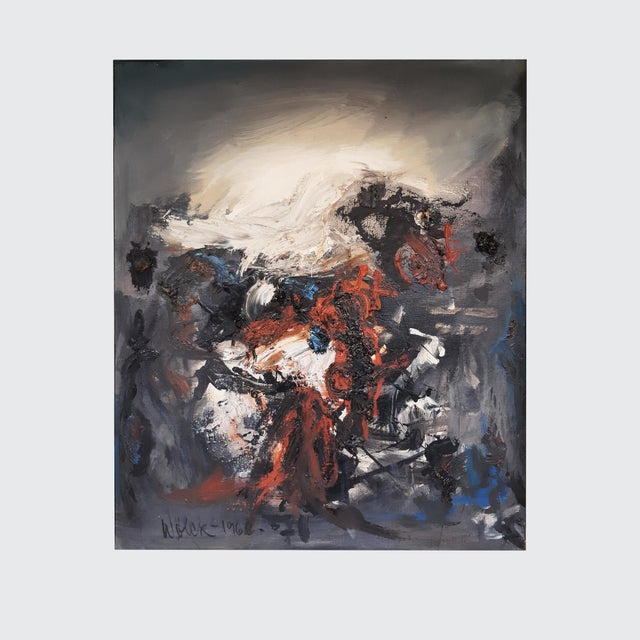 Preben Wölck, Composition, 1966, Oil on Canvas, in Flawless conditions. Designed 1960 to 1969