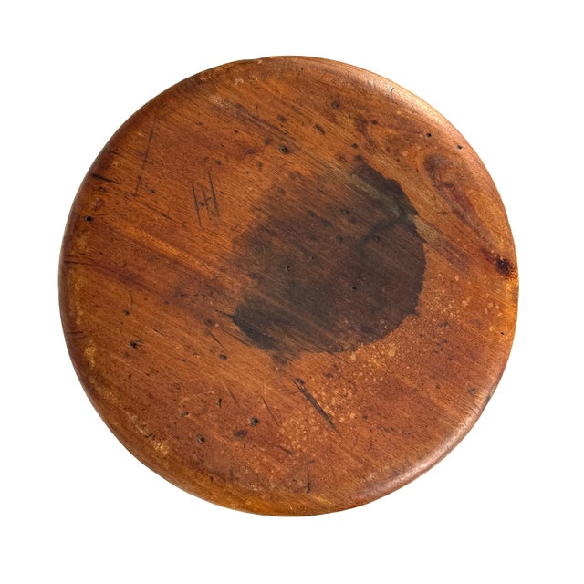 Antique 1910s 30" Tall Industrial Architect's Draftsman Stool - Adjustable Wood & Cast Iron Swivel Seat For Sale - Image 14 of 18