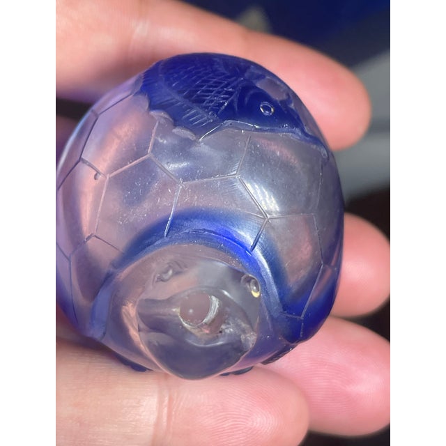 Early Republic Period Antique Carved Cobalt Glass Snuff Bottle Coral Stopper For Sale In South Bend - Image 6 of 8