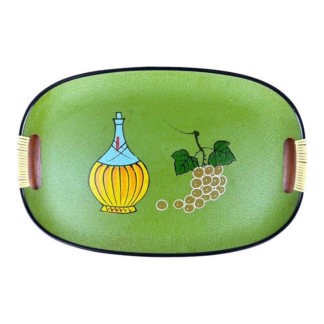 Mid Century Modern Wine & Grapes Motif Japanese Decorative Serving Tray For Sale