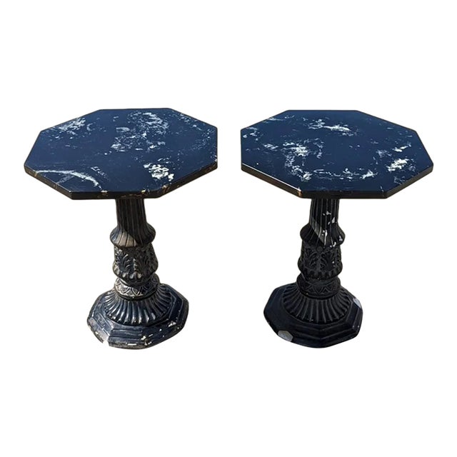 Pair of Black Marble-Top Gothic Revival Pedestal Tables For Sale