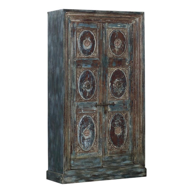 Armoire Constructed From Antique Indian Painted Teakwood Doors, Its Facade and Reclaimed Elements For Sale
