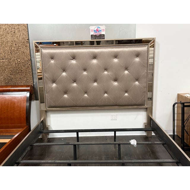 Glass Eastern King Size Z Gallerie Ava Mirrored Tufted Bed For Sale - Image 7 of 12