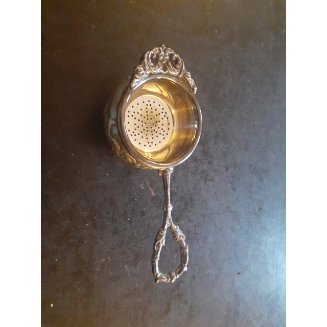 Metal 1950s Silverplate Tea Bag or Lemon Strainer Basket Spoon & Cup For Sale - Image 7 of 7