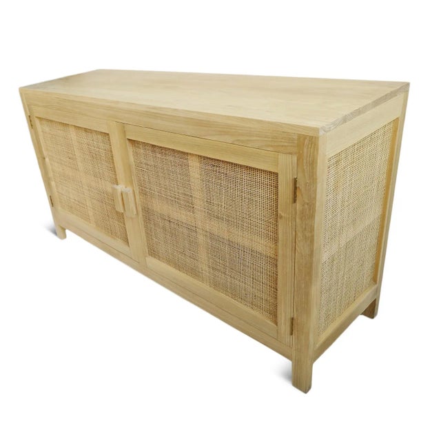Vintage Natural Teak & Cane Sideboard Credenza For Sale - Image 4 of 9