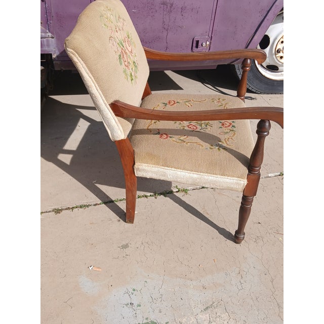 Antique Victorian Needlepoint Armchair Floral Tapestry Accent Chair For Sale - Image 15 of 16