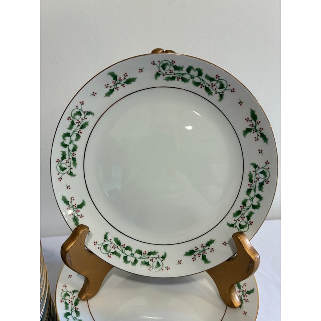 Vintage Holly & Berry Holiday Dessert Plates - Set of 24 For Sale - Image 4 of 12