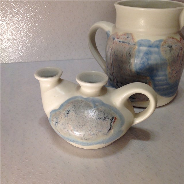 Vintage Handmade Pottery Vessels - A Pair For Sale - Image 4 of 11