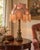 Bronze Vintage Neoclassical Column Table Lamp With Floral Fringed Shade For Sale - Image 8 of 8