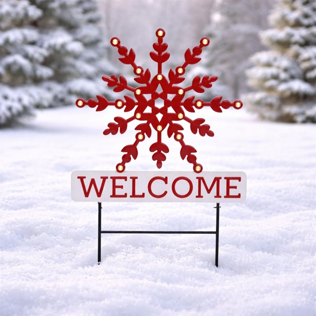 Modern LED Snowflake Welcome Planter Stake For Sale - Image 3 of 4