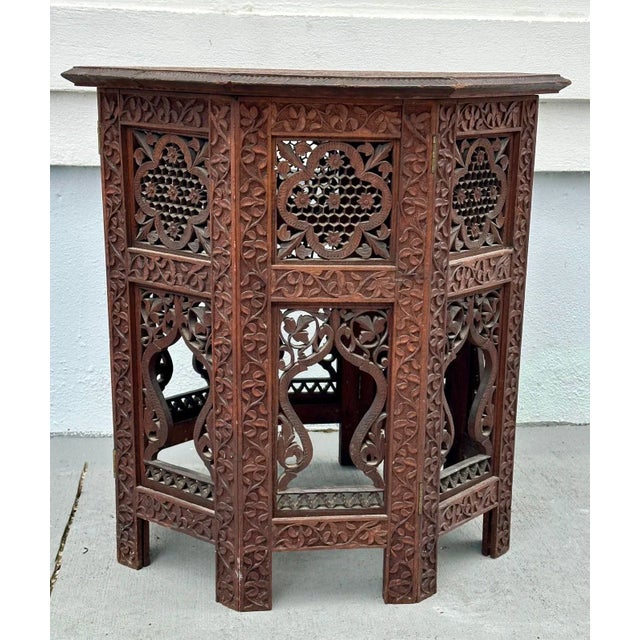 Antique Hand Carved Moorish Style Octagon Side Table Tabouret For Sale - Image 10 of 12
