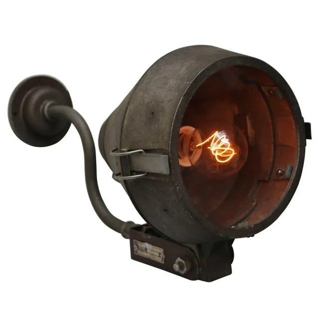 Industrial Vintage Industrial Dutch Grey Cast Clear Glass Wall Lamp by Philips For Sale - Image 3 of 11