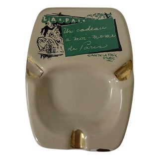Vintage Rare Green Color 1950s Cafe De La Paix Pairs Ashtray For Sale