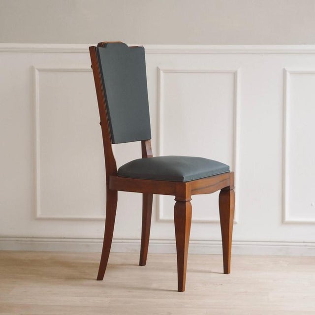 Art Deco Chairs with Petrol Faux Leather Seats, 1930s, Set of 6 For Sale - Image 15 of 18