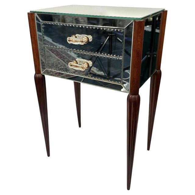 French Beveled Mirror and Beech Nightstand, 1960s For Sale - Image 11 of 11