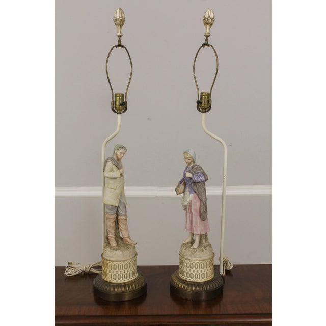 Pair Vintage 1950s Era Bisque Figural Italian Table Lamps For Sale - Image 13 of 13