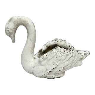 Mid-Century White Painted Concrete Swan Planter For Sale