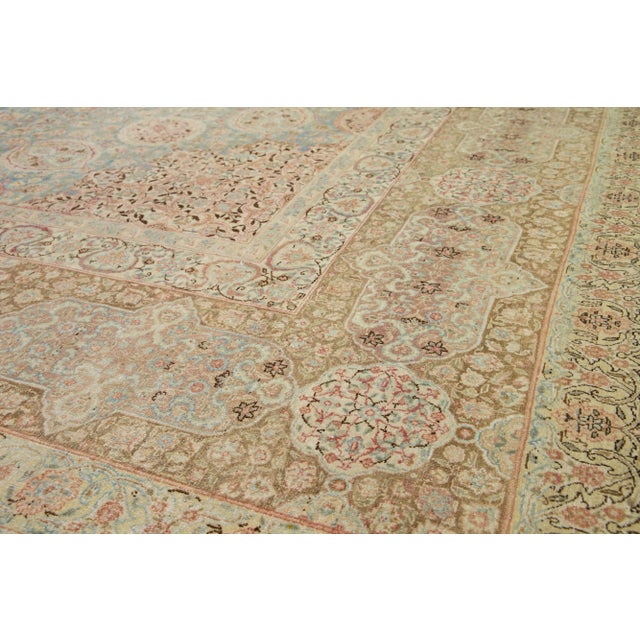 Persian Blue Persian Antique Kerman Handmade Wool Rug With Rosette Design For Sale - Image 3 of 9