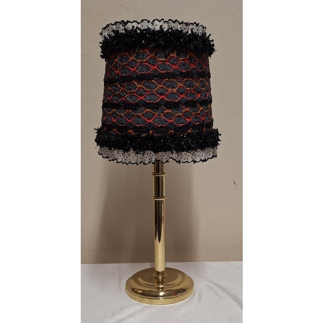 Vintage Table Lamp with Brass Base and Fabric Shade from Lamplove, 1990s, in Very Good conditions. Designed 1990 to 1999...