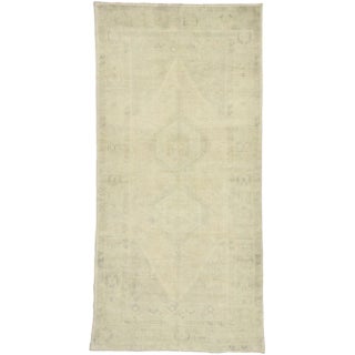 Muted Vintage Turkish Oushak Rug - 3′10″ × 7′10″ For Sale