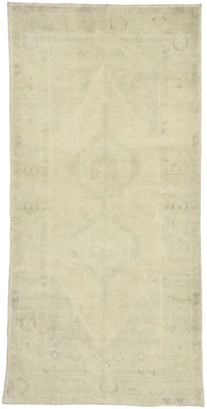 Muted Vintage Turkish Oushak Rug - 3′10″ × 7′10″