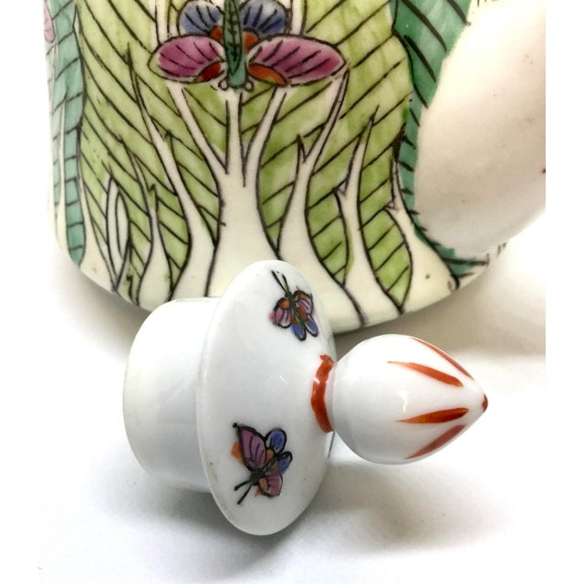 Ceramic Chinese Porcelain Hand Painted Tobacco Leaf Teapot For Sale - Image 7 of 13