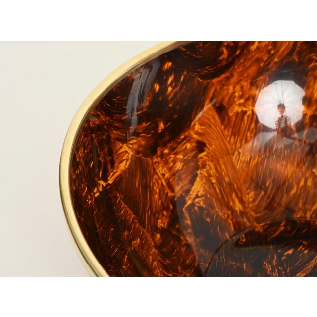 Large Decorative Bowl in Tortoiseshell Acrylic Glass and Brass from Dior, Italy, 1970s For Sale - Image 11 of 12