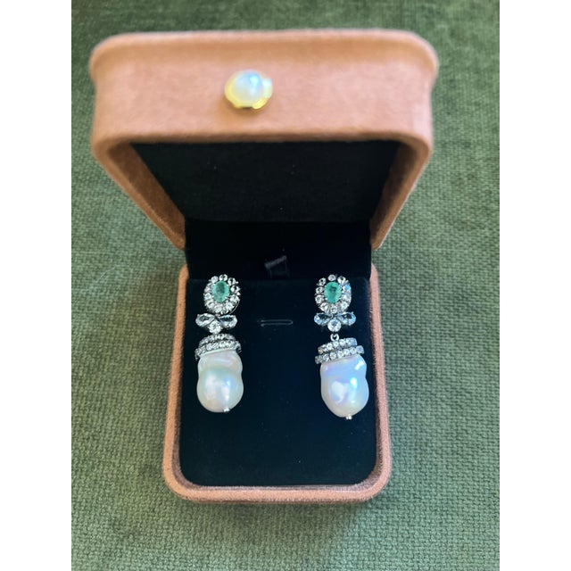 Bochic "Orient" Vintage Ruby, Topaz & White Pearls Earrings Set 18K Gold & Silver For Sale - Image 4 of 18