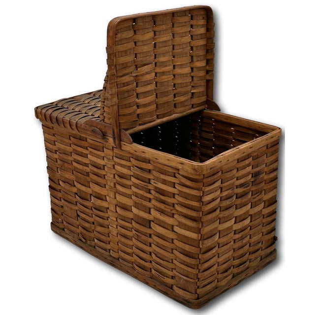 Outstanding Antique American Pennsylvania Amish Hand Woven Alder & Ash Wood Splint Picnic Basket Circa Late 1800s For Sale - Image 11 of 18
