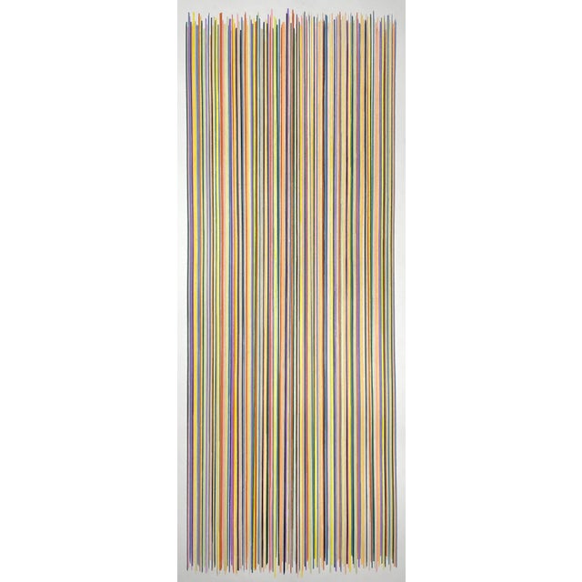 Sarah Vaaler Modern Minimalist Color Pencil Drawing With Multicolor Stripes of Yellow, Salmon and Pale Green For Sale