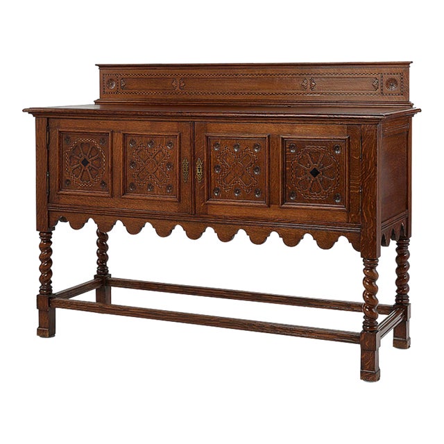 Antique Carved Oak Credenza For Sale