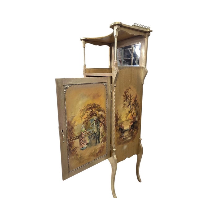 Antique Victorian Hand-Painted Music Cabinet With Brass Gallery and Mirror For Sale In Chicago - Image 6 of 12